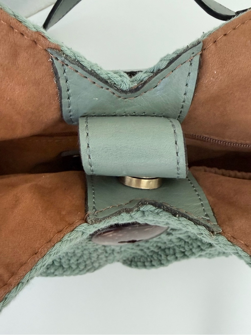 Patricia Nash Marti Diamond Crochet Shoulder Bag Sage Green Cotton | Leather - Picture 8 of 14